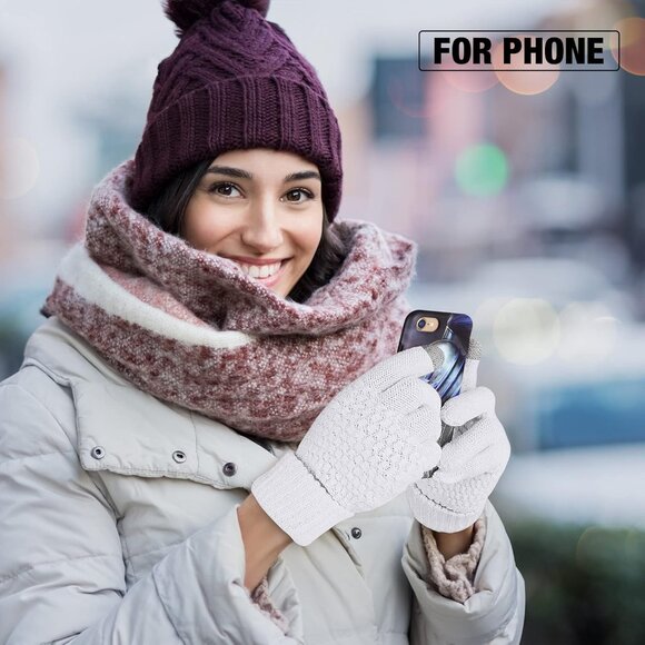 Women's Winter Touchscreen Gloves Soft Warm Fleece Lined Knit 4 Pairs - Picture 5 of 7